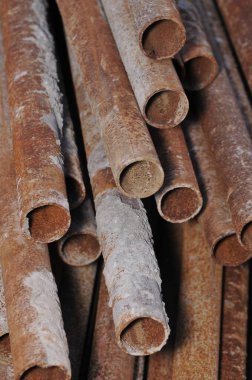 Çelik boru katmanları. Yakın çekim.