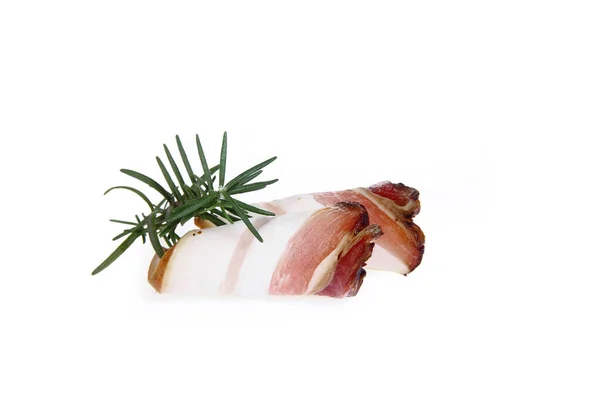 Italiaanse Prosciutto Crudo Spaanse Jamon Afgetrokken Vlees Geïsoleerd Witte Achtergrond — Stockfoto