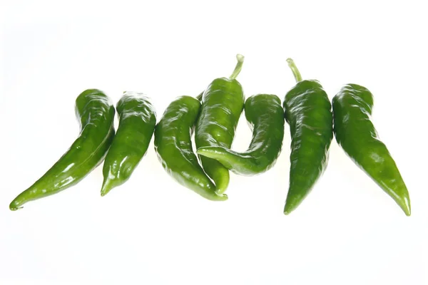 Fresh Green Chilies White Background — Stockfoto