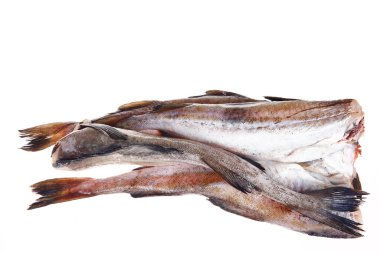 Morina balığı beyaz bir arkaplanda izole edilmiş, taze.