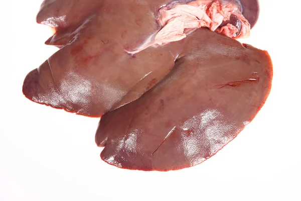 Fígado Porco Fresco Sobre Fundo Branco — Fotografia de Stock