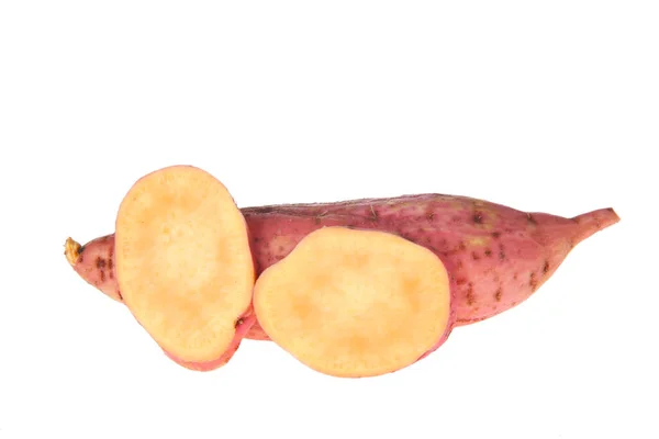 Verse Rijpe Zoete Aardappelen Een Witte Achtergrond — Stockfoto