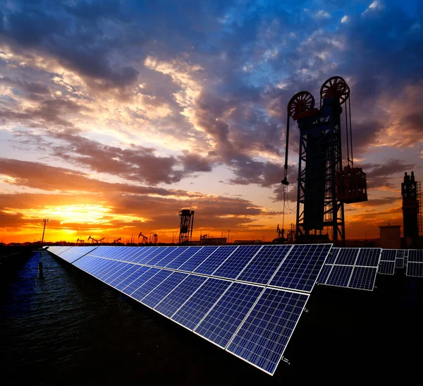 stock image Oil pump with solar panels, industrial equipment