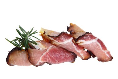 İtalyan jambonu mu İspanyol jamonu mu? Beyaz arka planda izole edilmiş kurutulmuş et.