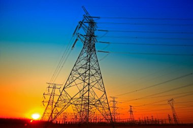 Pylon, high-voltage tower sky background. clipart