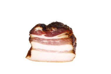 İtalyan jambonu mu İspanyol jamonu mu? Beyaz arka planda izole edilmiş kurutulmuş et.