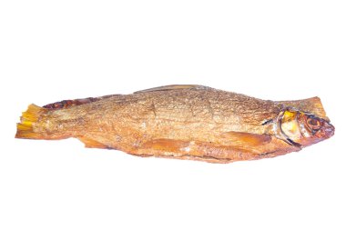 Beyaz arka planda leziz ızgara balık.