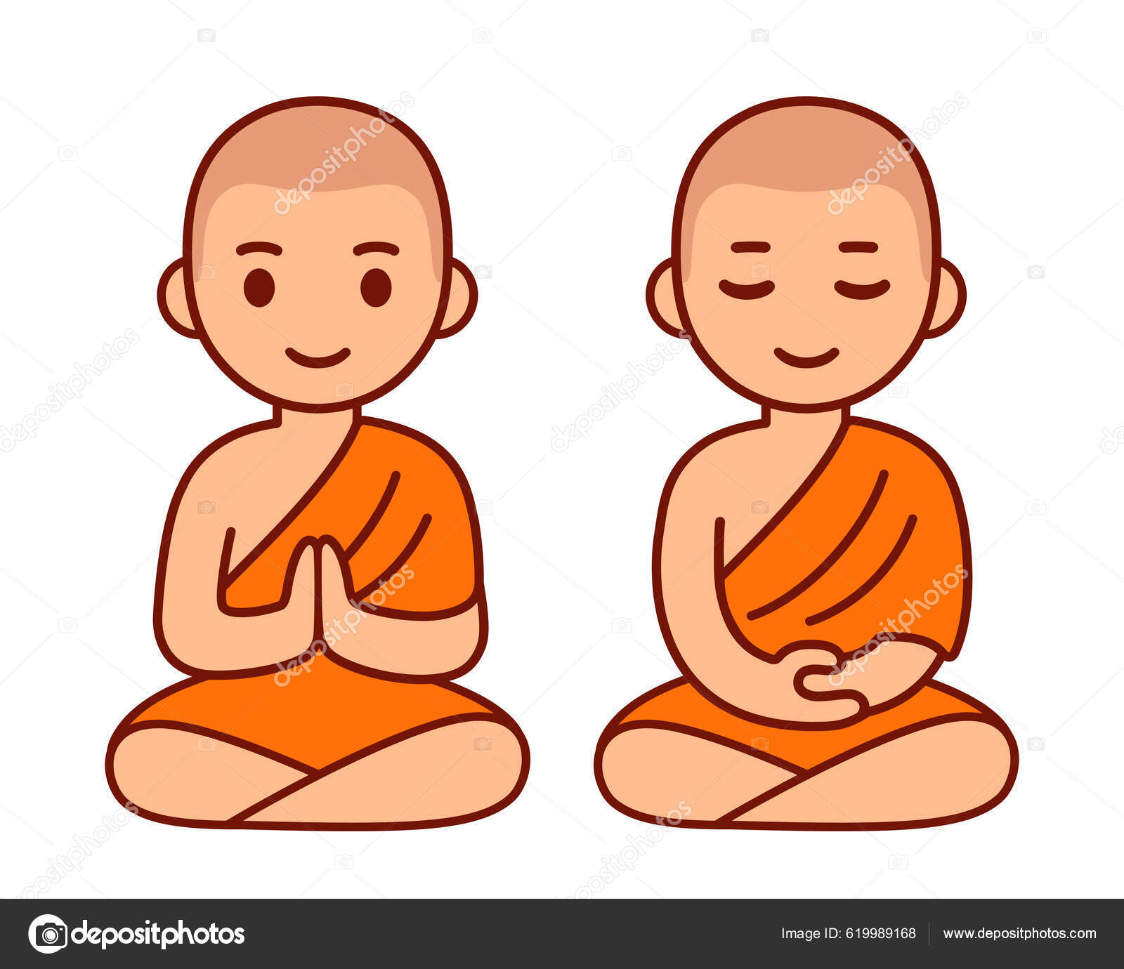Buddhistisk Munk Oransje Kappe Sittende Meditasjon Søt Tegneserietegning  Med Monk stockvektor © Sudowoodo #619989168, image size:1600x1380