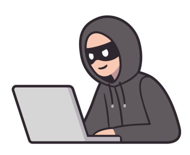 Hacker hırsız çalmak şifreleri ve mahrem veri dizüstü bilgisayar ile. Siber saldırı ve güvenlik illüstrasyon vektör.