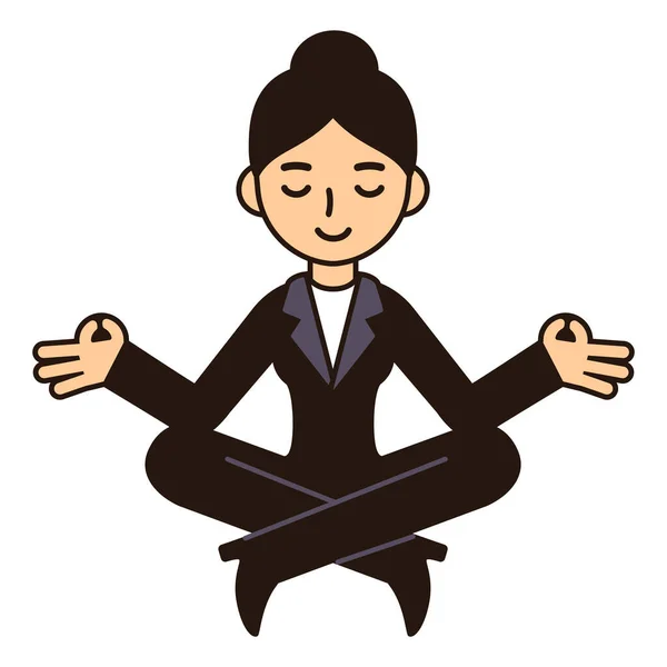 Mujer Negocios Dibujos Animados Meditando Pose Loto Lindo Vector Clip — Vector de stock