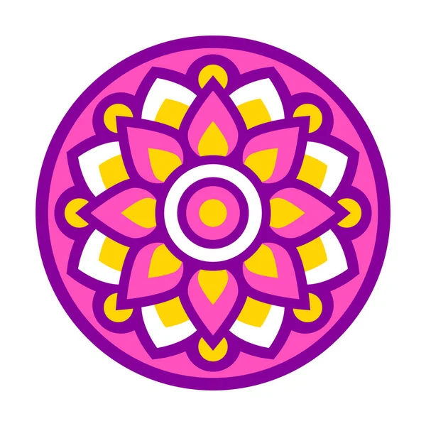 Eenvoudige Geometrische Bloemen Mandala Heldere Kleuren Ronde Ornament Vector Logo — Stockvector