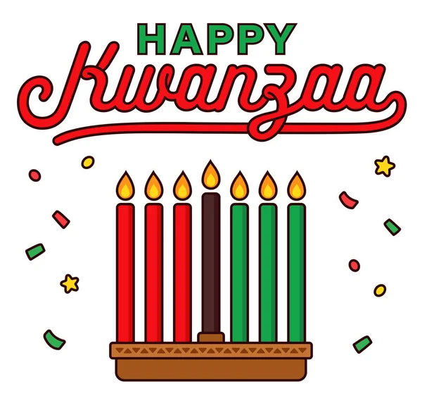 Happy Kwanzaa Banner Kinara Seven Candles Line Icon Text Lettering — Stock Vector
