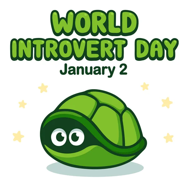 World Introvert Day Illustration Cute Cartoon Turtle Hiding Its Shells — Vector de stock