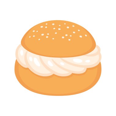 Semla, geleneksel İskandinav tatlı çöreği. Krem şantili Choux hamur işi. Vektör illüstrasyonu.
