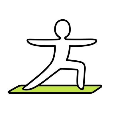 Yoga doodle icon, simple hand drawn figure. Warrior pose (Virabhadrasana). Line art vector illustration.