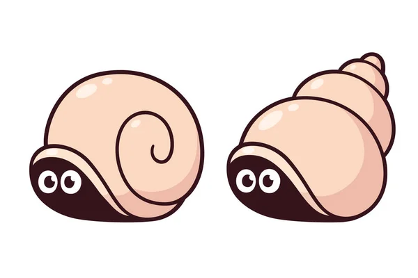 Two Cute Cartoon Snails Hiding Shells Scared Eyes Vector Clip — Stock Vector