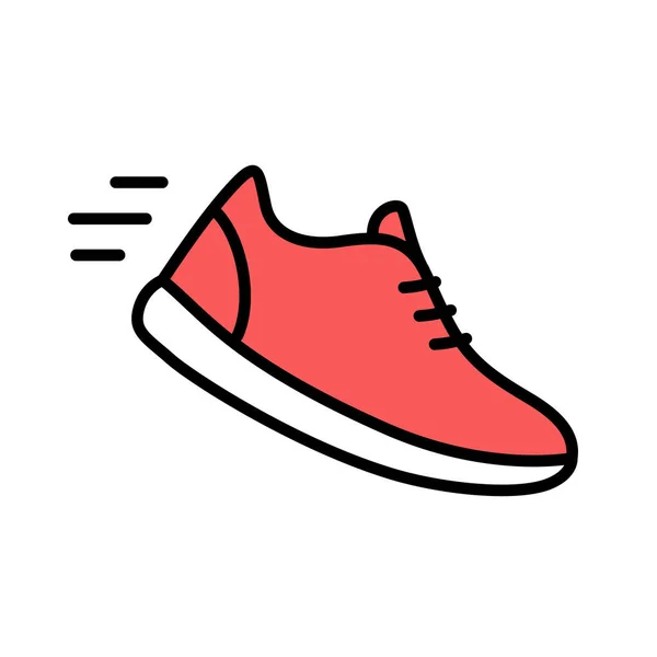 靴のドアのアイコンを実行します シンプルな赤のスニーカーの描画 ジョギングや心臓運動 ベクターイラスト — ストックベクタ