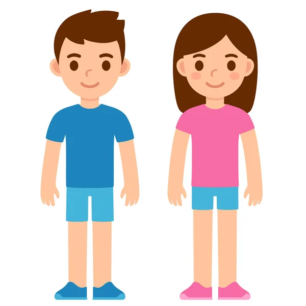 Χαριτωμένο Καρτούν Αγόρι Μπλε Πουκάμισο Και Κορίτσι Ροζ Πουκάμισο Παιδιά — Διανυσματικό Αρχείο