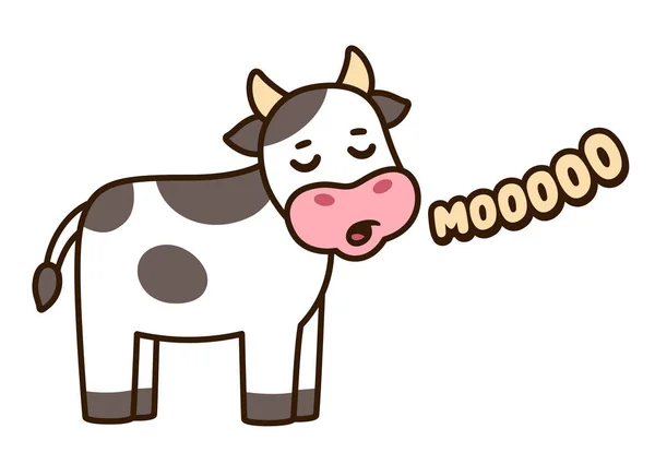 Χαριτωμένη Αγελάδα Κινουμένων Σχεδίων Λέγοντας Moo Αστείο Χέρι Ζωγραφισμένα Εικόνα — Διανυσματικό Αρχείο