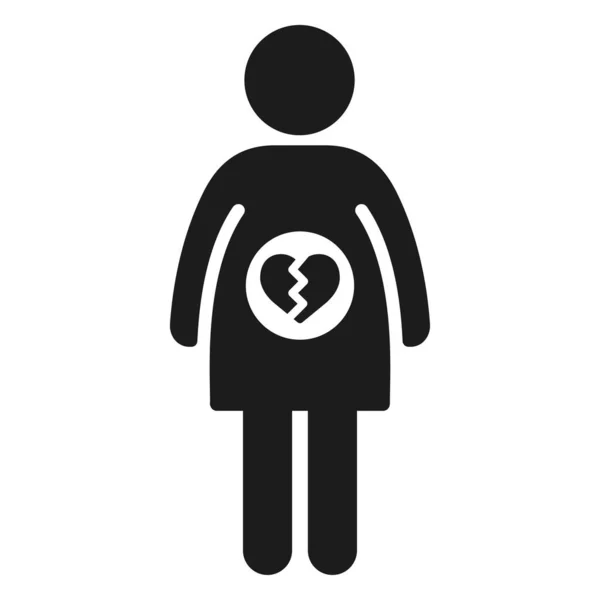 妊娠中のアイコンの喪失 女性は腹に骨折した心臓のシンボルでフィギュアを固執します ベクターピクトグラム — ストックベクタ