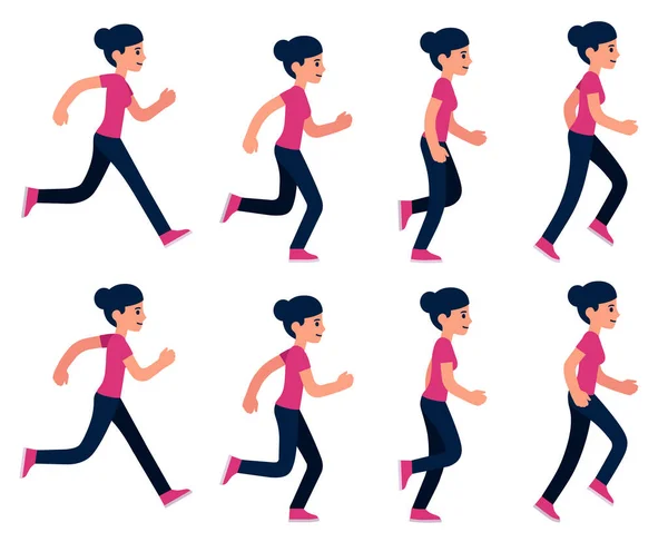 Running Γυναικείο Σετ Κίνησης Βρόχο Καρέ Απλή Επίπεδη Εικονογράφηση Διάνυσμα — Διανυσματικό Αρχείο