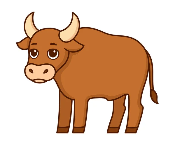 かわいい漫画茶色の牛の絵 ベクタークリップアートイラスト — ストックベクタ