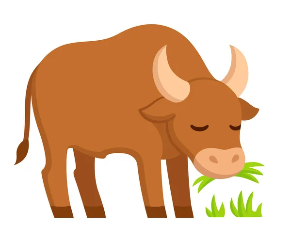 茶色の牛や牛の放牧のかわいい漫画の描画 ベクタークリップアートイラスト — ストックベクタ