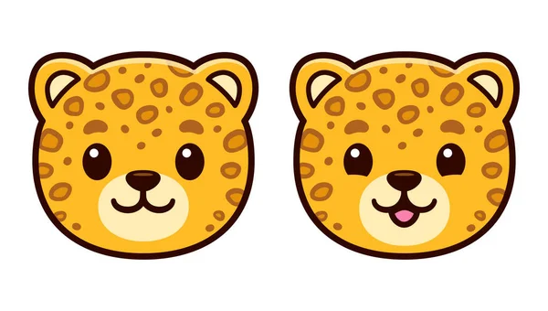 Carino Cartone Animato Leopardo Faccia Icona Kawaii Bambino Leopardo Sorridente — Vettoriale Stock