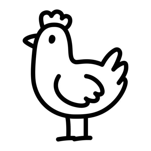 チキンの落書き図 ヘンのシンプルな漫画のラインアイコン かわいい手描きベクターイラスト — ストックベクタ