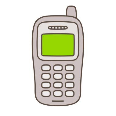 Eski moda cep telefonu çizimi, basit ve sevimli el çizimi vektör çizimi.