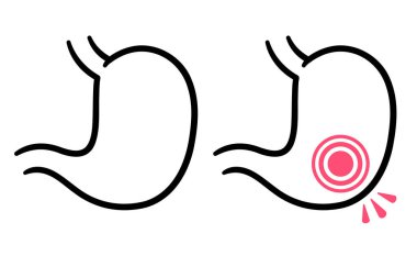 Karın ağrısı. El çizimi simgesi.