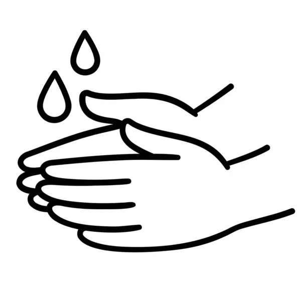 Handwäsche Ikone Handgezeichnetes Schwarz Weiß Strichmuster Zwei Hände Mit Wassertropfen Stockvektor