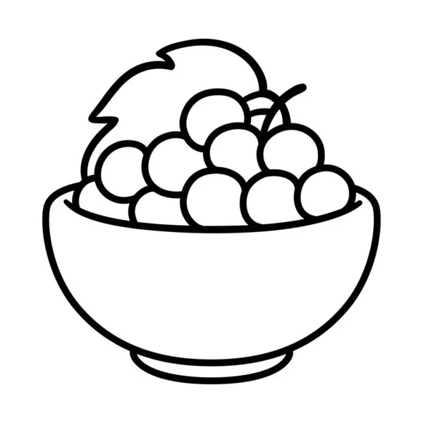 Schale Mit Trauben Einfache Cartoon Zeichnung Schwarz Weißes Fruchtkritzelsymbol Handgezeichnete Stockillustration