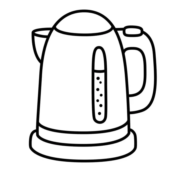 Wasserkocher Einfache Zeichnung Von Cartoons Schwarz Weißes Doodle Symbol Handgezeichnete Stockillustration