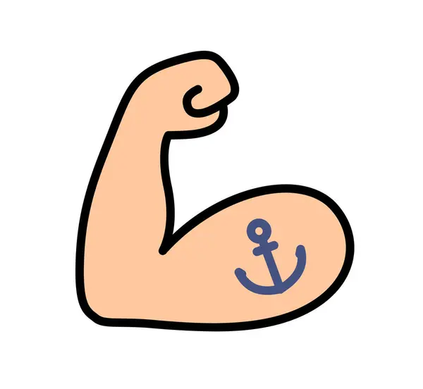 Ohýbaný Vytetovaný Symbol Bicepsu Silná Svalová Paže Tetováním Kotvy Námořníka Stock Vektory