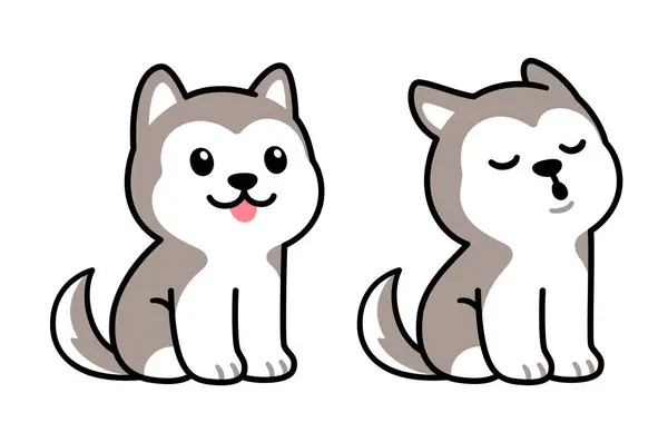 Lucu Kartun Anjing Serak Duduk Dan Melolong Menggambar Anjing Kecil Stok Vektor Bebas Royalti