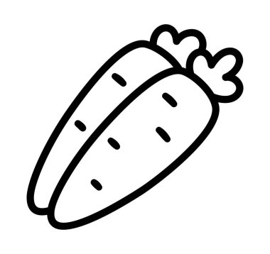 El yapımı havuç karalama ikonu. Siyah beyaz çizim, vektör klipsi sanat çizimi.