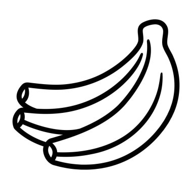 Elle çizilmiş muz karalama ikonu. Siyah beyaz muz demeti. Basit çizim, vektör klipsi resim çizimi.
