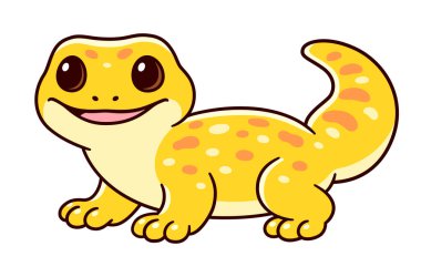 Tatlı çizgi film Tokay Gecko vektör çizimi. Sarı benekli komik küçük tropikal kertenkele.