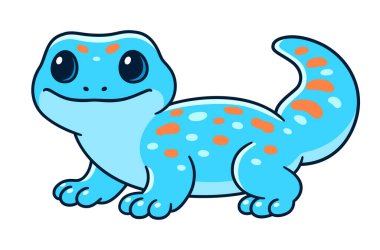 Tatlı çizgi film Tokay Gecko vektör çizimi. Mavi benekli komik küçük tropikal kertenkele.