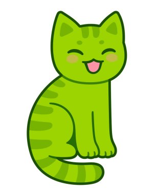 Tatlı karpuz kedi çizimi. Komik yeşil çizgili kedi yavrusu, basit el çizimi vektör çizimi.