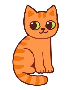 Kedi resimli şirin bir çizgi film. Komik kızıl kedicik, basit el çizimi vektör çizimi.