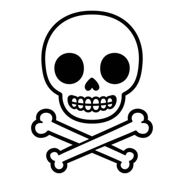Sevimli stilize karikatür kafatası ve crossbones doodle. Basit el jolly Roger işareti çizilmiş, izole vektör illüstrasyon.