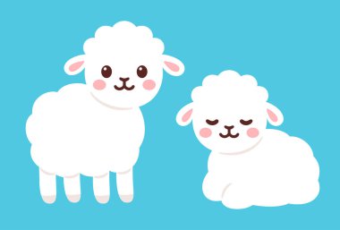 Sevimli çizgi film bebek koyun çizimi. Ayakta yatıp uyuyorum. Sevimli küçük kuzucuk karakter çizimi.