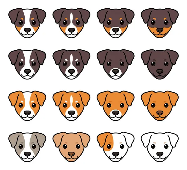 Tatlı çizgi film Terrier renkleri ve desenleri hazır. Köpek cins yüz işaretleri. Vektör klibi resim çizimi.