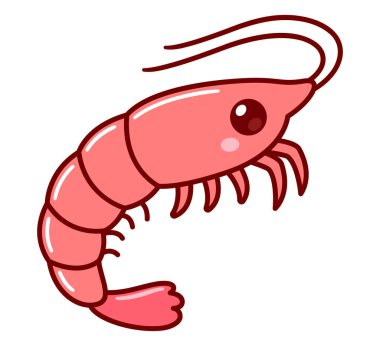 Sevimli karides çizimi. Kawaii pembe karides vektör klipsi resim çizimi.