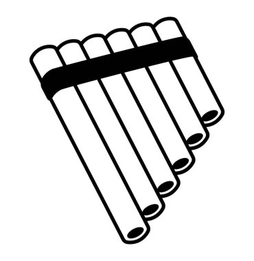 Pan flüt, bambu flüt, geleneksel ahşap rüzgar enstrümanı. Basit siyah beyaz çizgi simgesi, vektör clipart illüstrasyonu.