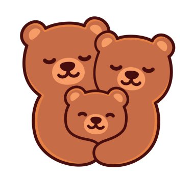 Şirin bir çizgi film karakteri, anne-baba kucaklaşması, tatlı aile çizimi. Basit vektör klibi çizimi, kawaii sanatı.