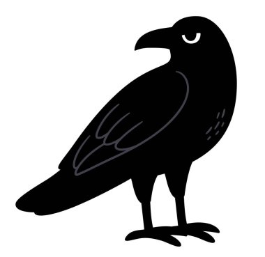 Basit bir karga çizimi çizimi. Logo ya da baskı için siyah beyaz siluet. Vektör clipart illüstrasyonu.