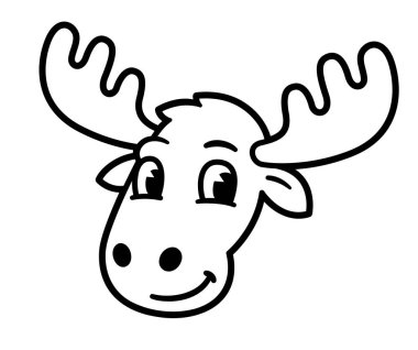 Komik çizgi film geyiği kafası çizimi. Siyah beyaz çizgi sanatı. Vektör klibi resim çizimi.